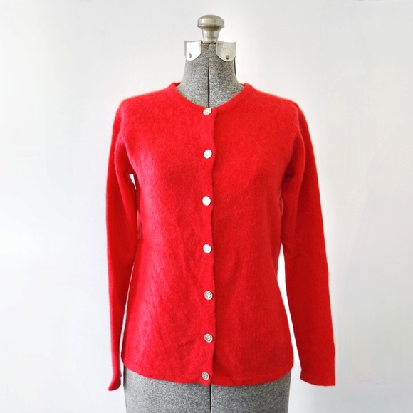 Saks Fifth Avenue Cashmere Collection Bright Orange-Red Cardigan Size S - Picture 1 of 10